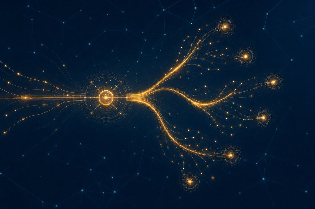 Agentic AI for fund distribution — editorial illustration