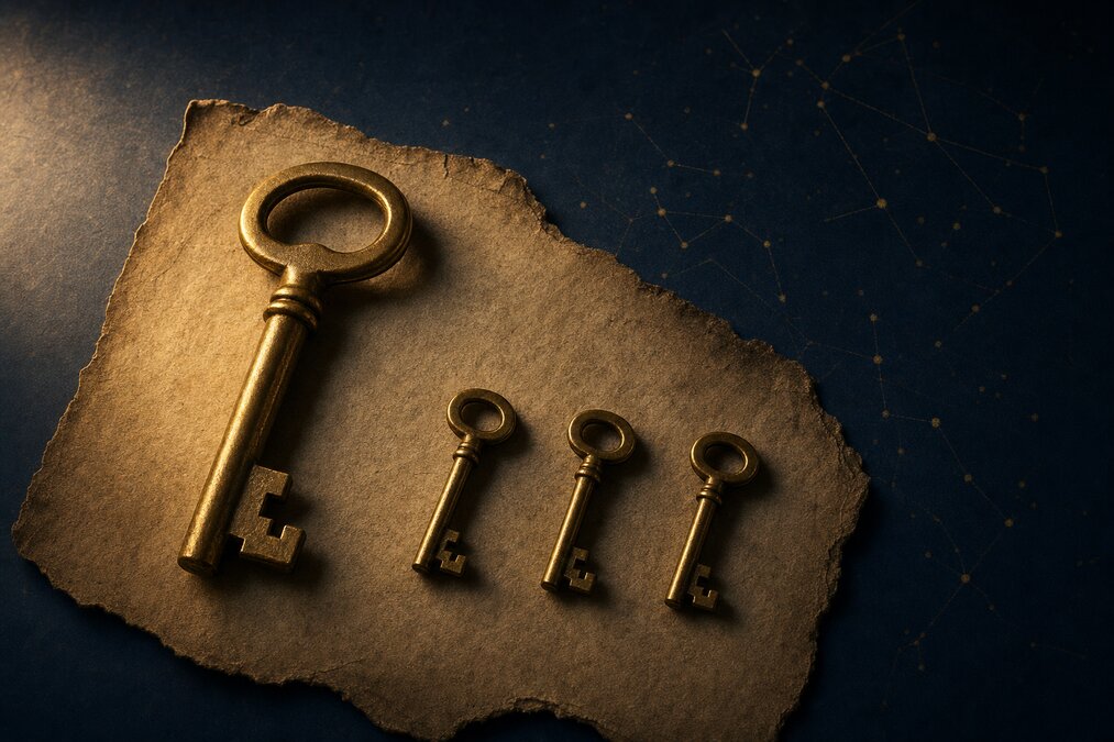AI lead generation for independent financial advisors — brass keys on parchment representing unlocking new client opportunities