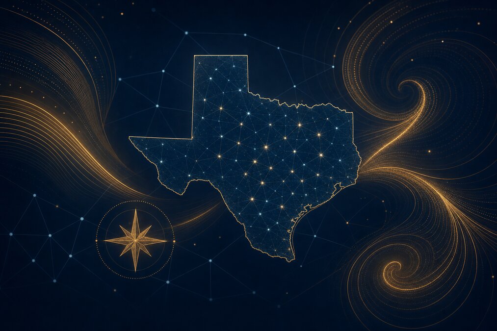 AI marketing for RIAs in Texas — editorial illustration